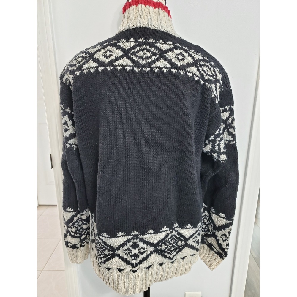 Lauren Ralph Lauren Hand Knit Canoe Fair Isle Linen Cotton Sweater Black Large - Picture 3 of 13